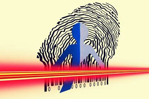 Paperman coming out of a bar code to go out Paperman coming out of a bar c... Stock Photos