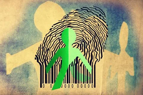 Paperman coming out of a bar code to go out Paperman coming out of a bar c... Foto stock