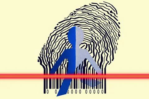 Paperman coming out of a bar code to go out Paperman coming out of a bar c... Stock Photos