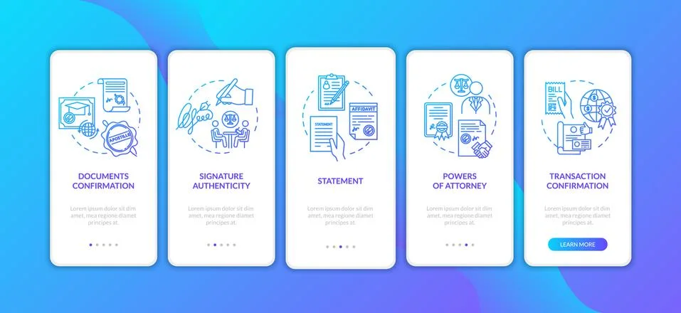 Papers authentication onboarding mobile app page screen with concepts. Powers of Stock Illustration