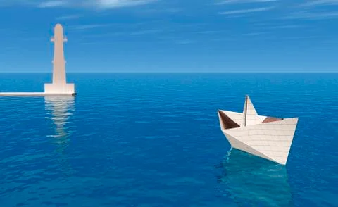 Papers  boat on the sea Stock Illustration