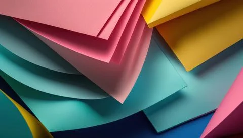 Papers of different bright colors on a pale blue background Illustrazione stock