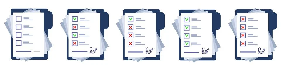 Papers document folder. Document papers pile icons. Clipboard and checklist Stock Illustration