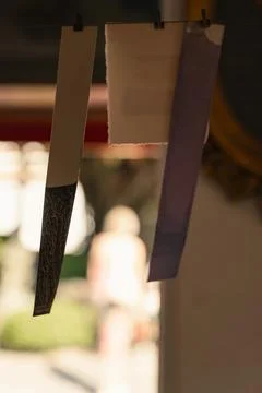 Papers hanging outside Wat Pho temple, Bangkok, Thailand, 31 January, 2025 Stock Photos