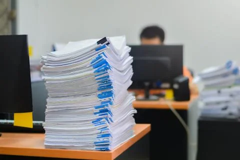 Papers work stack documents closeup on office desk ,business documents billing Stock Photos