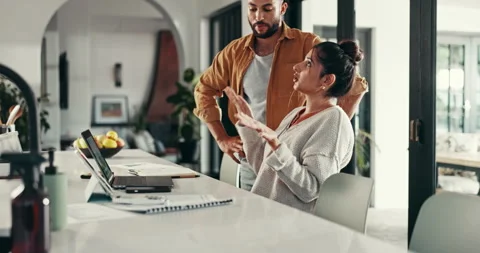 Paperwork, angry or couple with budget stress, finance documents or household Stock Footage 303673351