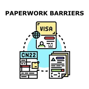 Paperwork barriers creating administrative process obstacles Stock Illustration