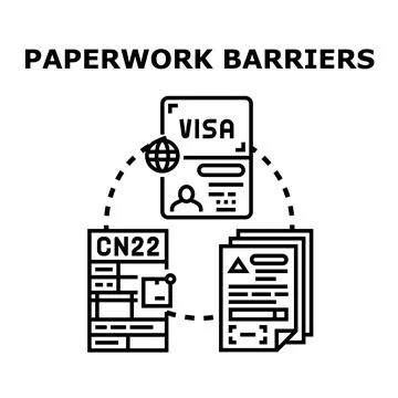 Paperwork barriers creating administrative process obstacles Stock Illustration