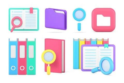 Paperwork business analyzing searching information education book folder set  Stock Illustration
