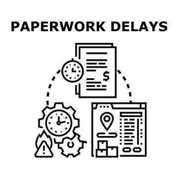 Paperwork delays causing business process problems and inefficiency Stock Illustration