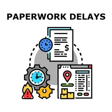 Paperwork delays causing business process problems and inefficiency Stock Illustration