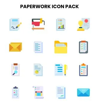 Paperwork Flat Collection Icons Pack 스톡 일러스트