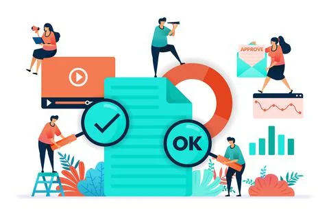 Paperwork flat vector design. Ok or yes on the video content or document subm Stock Illustration