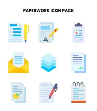 Paperwork Flat Vector Icons Pack Stock Illustration