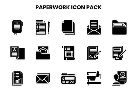 Paperwork Glyph Bundle Icons Pack Stock Illustration