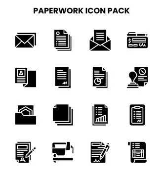 Paperwork Glyph Graphics Icons Pack Stock Illustration