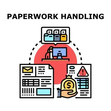 Paperwork handling process concept managing financial documents 库存插图