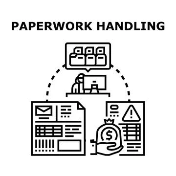 Paperwork handling process concept managing financial documents 库存插图