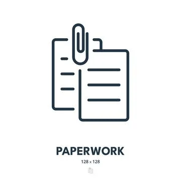 Paperwork Icon. Document, Paper Clip, Documentation. Editable Stroke Illustrazione stock