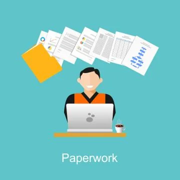 Paperwork illustration. Stack of paper illustration. Stock Illustration