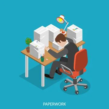 Paperwork isometric flat vector concept. Stock Illustration