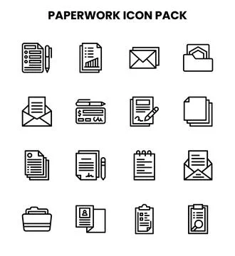 Paperwork Line UI Icons Pack Stock Illustration