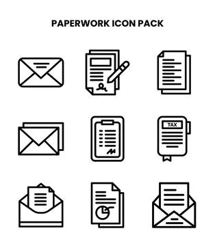 Paperwork Line UI Icons Pack Stock Illustration