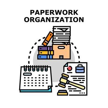 Paperwork organization process managing business documents and legal workflow 库存插图