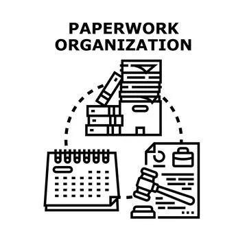 Paperwork organization process managing business documents and legal workflow 库存插图