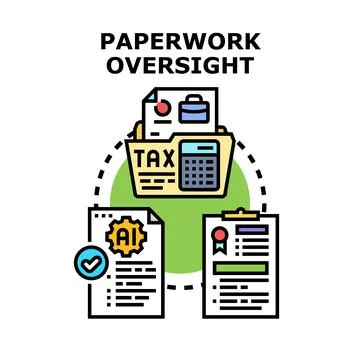 Paperwork oversight concept comparing artificial intelligence data Stock Illustration