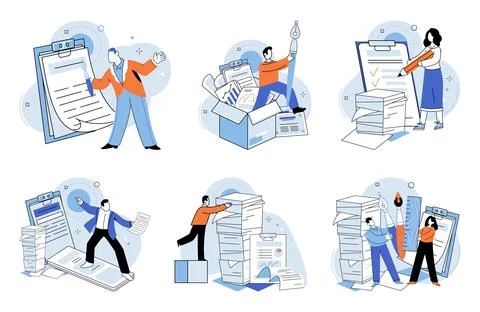 Paperwork. The paperwork chaos cdisrupt workflow and cause delays 库存插图