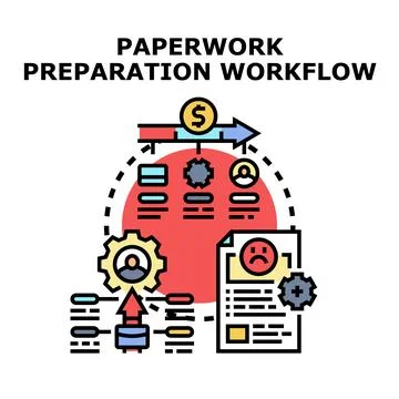 Paperwork preparation workflow analyzing business processes Stock Illustration