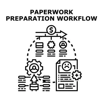 Paperwork preparation workflow analyzing business processes Stock Illustration