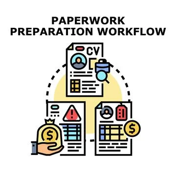 Paperwork preparation workflow for business and finance Stock Illustration