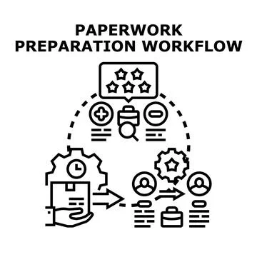 Paperwork preparation workflow process and management concept Stock Illustration
