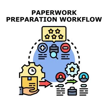 Paperwork preparation workflow process and management concept Stock Illustration