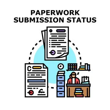 Paperwork submission tracking process administrator working Stock Illustration