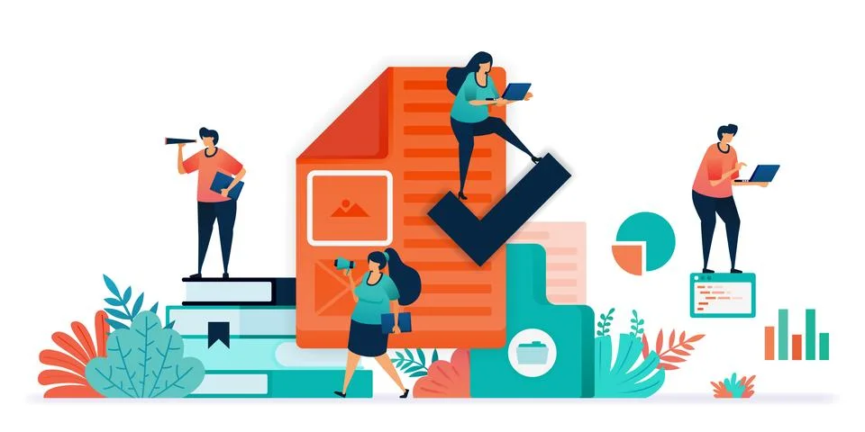 Paperwork, tick, check vector design. Check or approve work document. Verify  Illustrazione stock