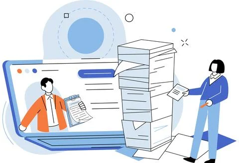 Paperwork. The workload has become massive heap tasks and documents 库存插图