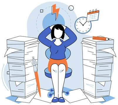 Paperwork. The workload seems never-ending, with piles documents to process Stock Illustration