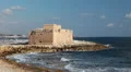 Paphos Castle on Mediterranean seashore in Paphos city, Cyprus island HD Footage