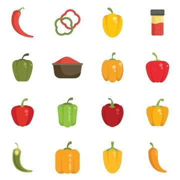 Paprica icons set flat vector. Capsicum bell Stock Illustration