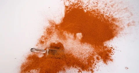 Paprika, capsicum annuum, Powder Exploding against White Background, Spoon, S Stock Footage 112359374