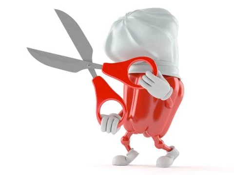 Paprika character with scissors Stock Illustration