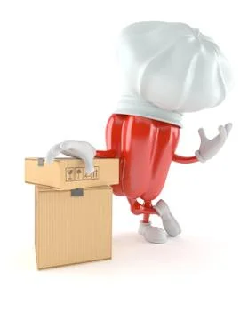 Paprika character with stack of boxes Stock Illustration