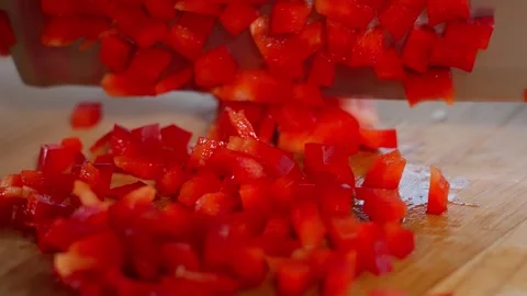Paprika is cut with a knife Stock Footage 253987113
