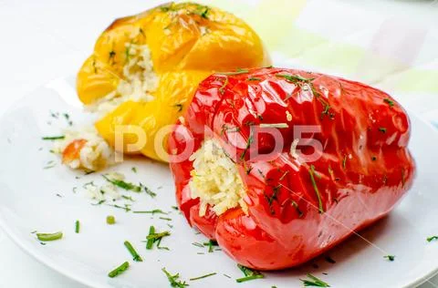Paprika with rice filling Stock Photos