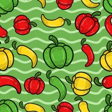 Paprika Seamless Pattern in Cartoon Style. Perfect For Background, Backdrop.. Stock Illustration
