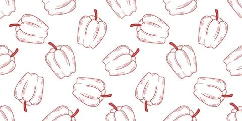 Paprika seamless pattern in doodles, sketch style Stock Illustration