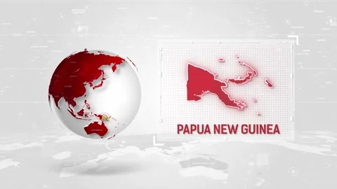 Papua New Guinea 4K Tech Map Beside Globe On White Background Stock Footage 338240842